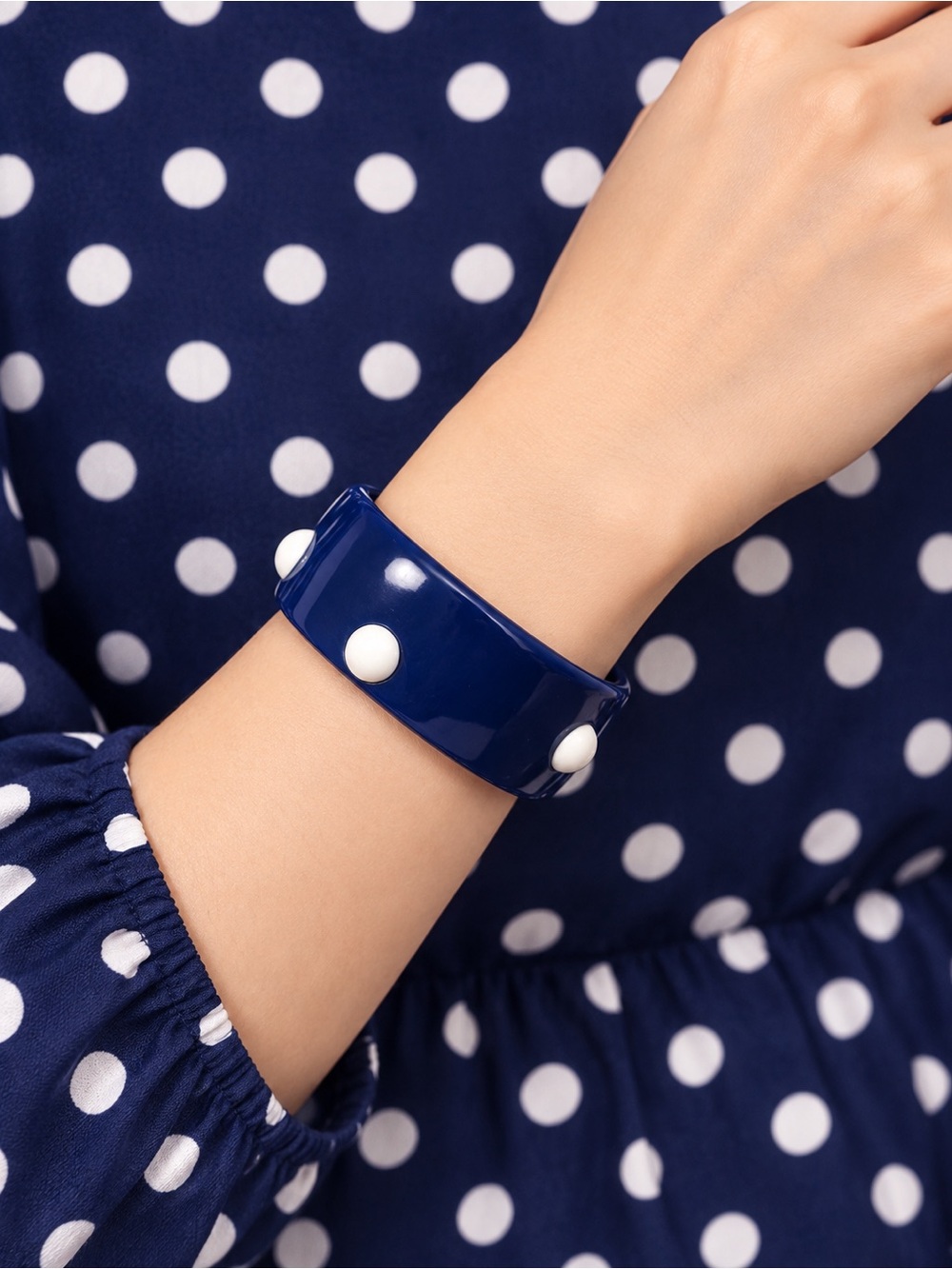 Navy Polka Dot Bangle Bracelet